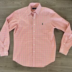 Ralph Lauren Button Down Shirt Plaid Orange Green Pony Men Medium Spring Easter